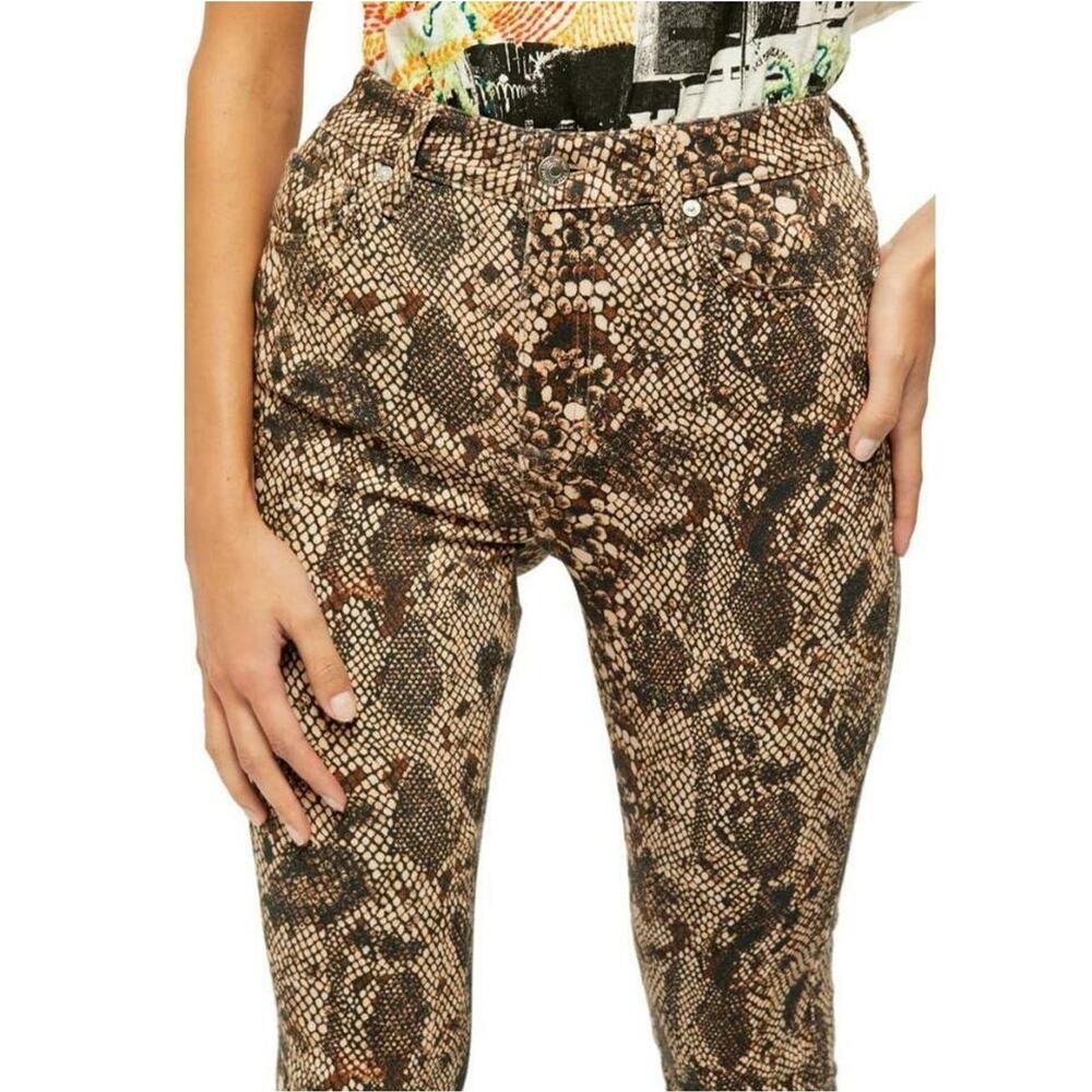 Free People Womens High Waist Jeggings Sz 24 Brown Snakeskin Stretch Raw Hem NWT - Picture 8 of 10